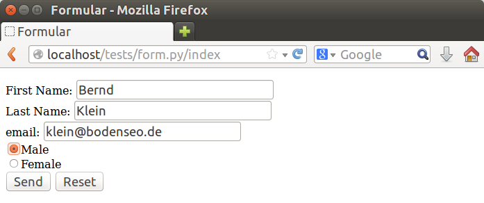 Form for filling in data