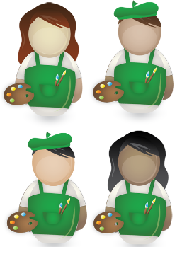 Four green painting decorators