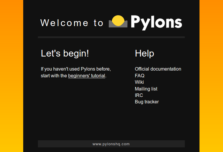 Pylons Welcome Screen
